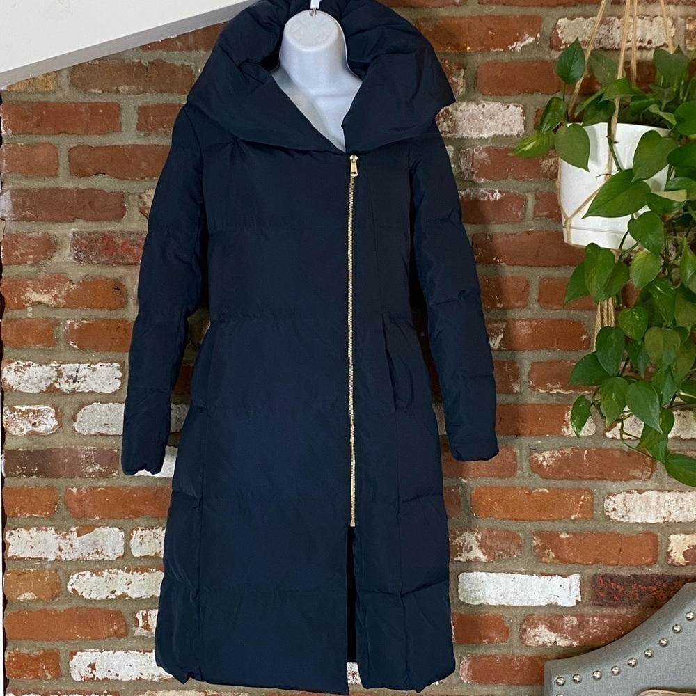 Cole Haan Signature Down & FeatherHooded Puffer Coat Dark Navy New Size XS - Picture 3 of 12